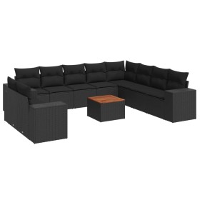 vidaXL 11-tlg. Garten-Sofagarnitur mit Kissen Schwarz Poly Rattan