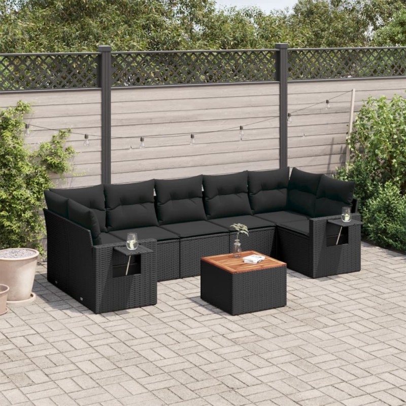 vidaXL 8-tlg. Garten-Sofagarnitur mit Kissen Schwarz Poly Rattan vidaXL 8-tlg. Garten-Sofagarnitur mit Kissen Schwarz Poly Rattan