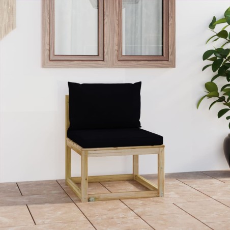 vidaXL Garten-Mittelsofa mit Kissen Grün Imprägniertes Kiefernholz