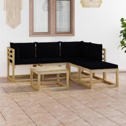 vidaXL 6-tlg. Garten-Lounge-Set mit Schwarzen Kissen