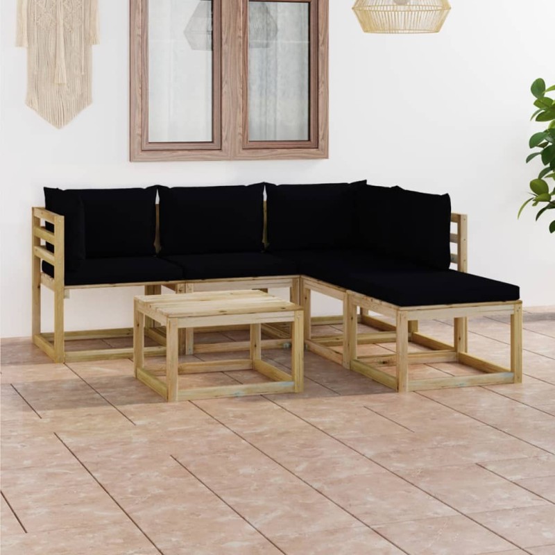 vidaXL 6-tlg. Garten-Lounge-Set mit Schwarzen Kissen vidaXL 6-tlg. Garten-Lounge-Set mit Schwarzen Kissen