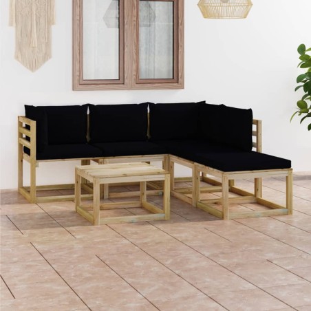 vidaXL 6-tlg. Garten-Lounge-Set mit Schwarzen Kissen