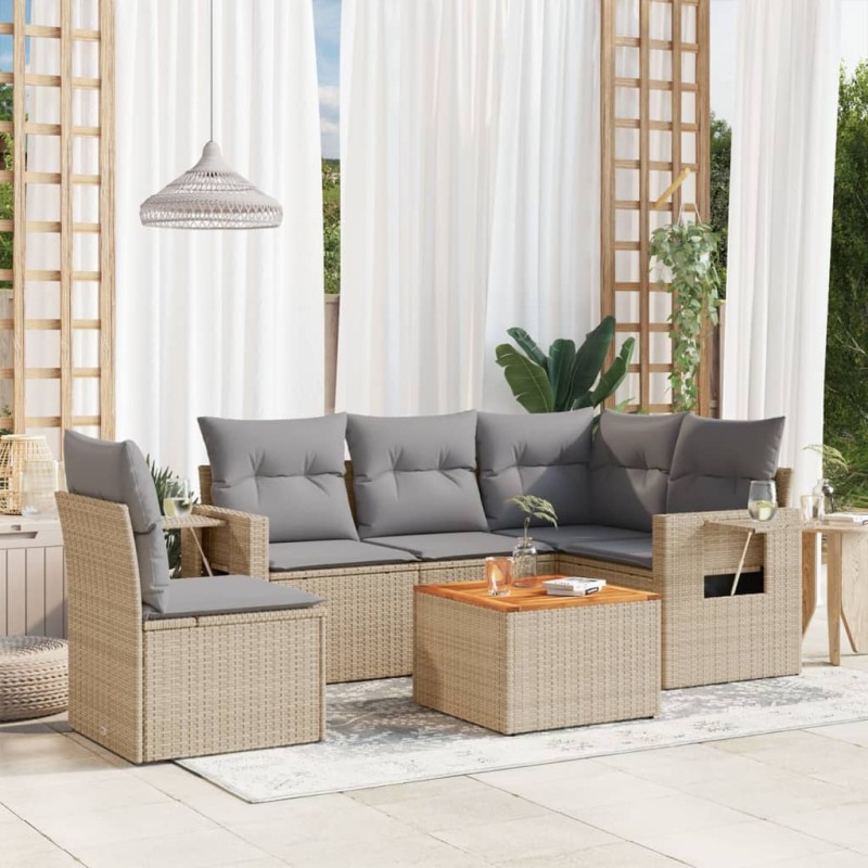 vidaXL 6-tlg. Garten-Sofagarnitur mit Kissen Beige Poly Rattan vidaXL 6-tlg. Garten-Sofagarnitur mit Kissen Beige Poly Rattan