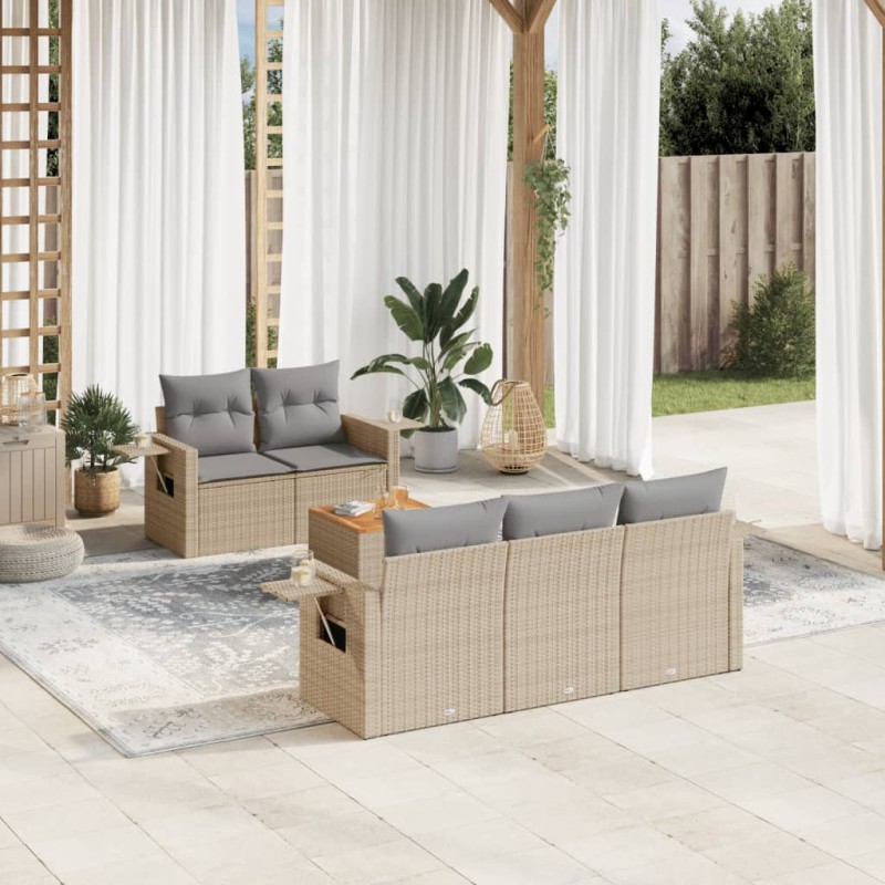 vidaXL 6-tlg. Garten-Sofagarnitur mit Kissen Beige Poly Rattan vidaXL 6-tlg. Garten-Sofagarnitur mit Kissen Beige Poly Rattan