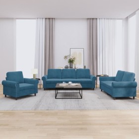 vidaXL 3-tlg. Sofagarnitur mit Kissen Blau Samt
