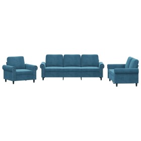 vidaXL 3-tlg. Sofagarnitur mit Kissen Blau Samt