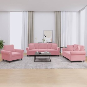 vidaXL 3-tlg. Sofagarnitur mit Kissen Rosa Samt