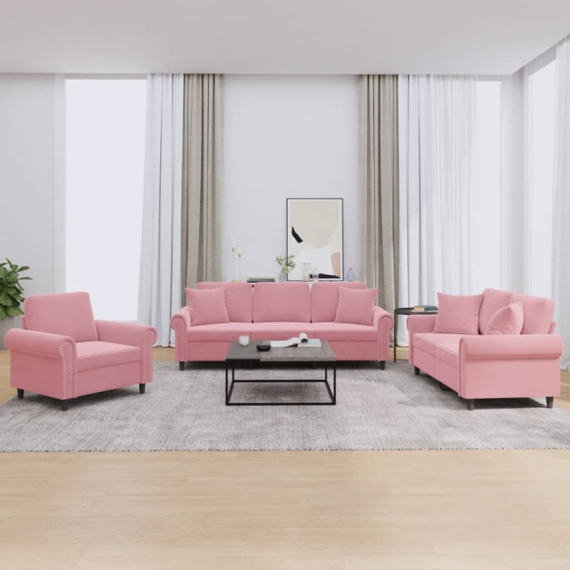 vidaXL 3-tlg. Sofagarnitur mit Kissen Rosa Samt vidaXL 3-tlg. Sofagarnitur mit Kissen Rosa Samt