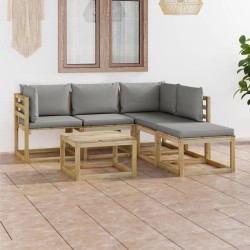 6-tlg. Garten-Lounge-Set mit Grauen Kissen
