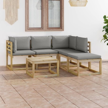 6-tlg. Garten-Lounge-Set mit Grauen Kissen