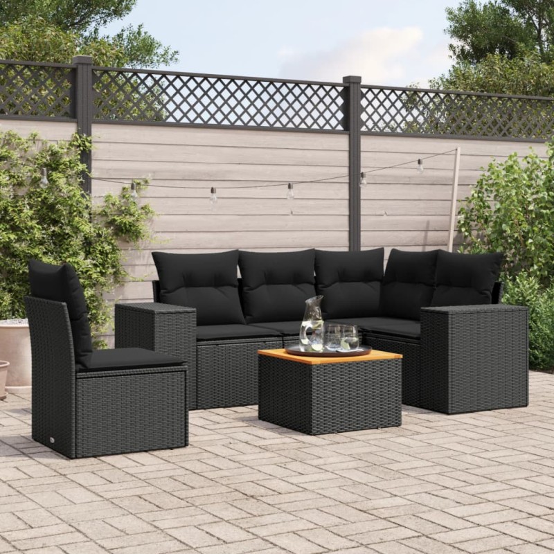 vidaXL 6-tlg. Garten-Sofagarnitur mit Kissen Schwarz Poly Rattan vidaXL 6-tlg. Garten-Sofagarnitur mit Kissen Schwarz Poly Rattan