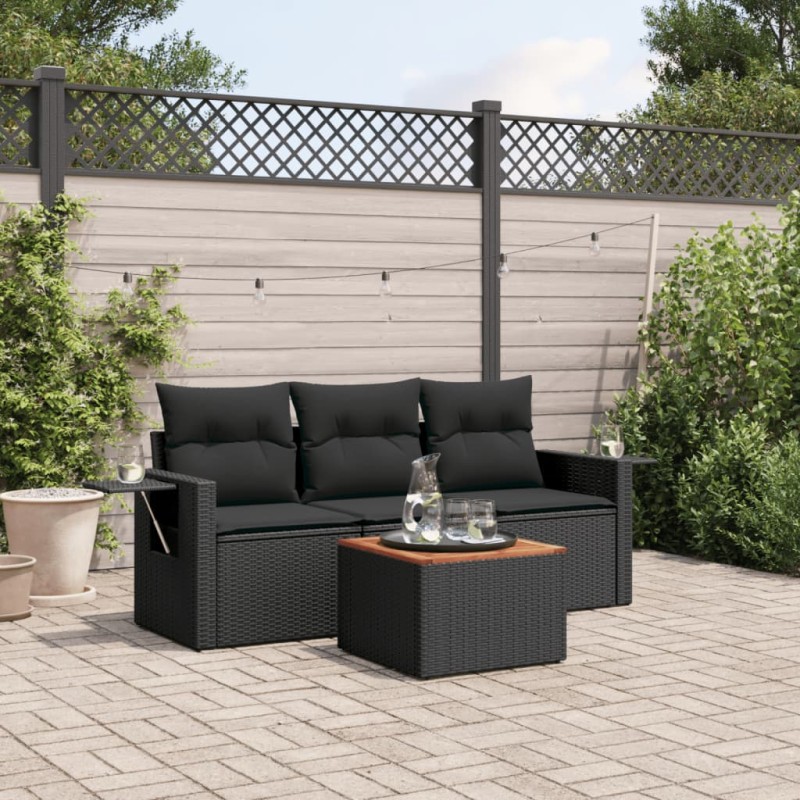 vidaXL 4-tlg. Garten-Sofagarnitur mit Kissen Schwarz Poly Rattan vidaXL 4-tlg. Garten-Sofagarnitur mit Kissen Schwarz Poly Rattan