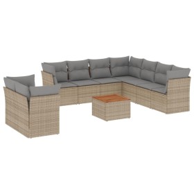 vidaXL 10-tlg. Garten-Sofagarnitur mit Kissen Beige Poly Rattan