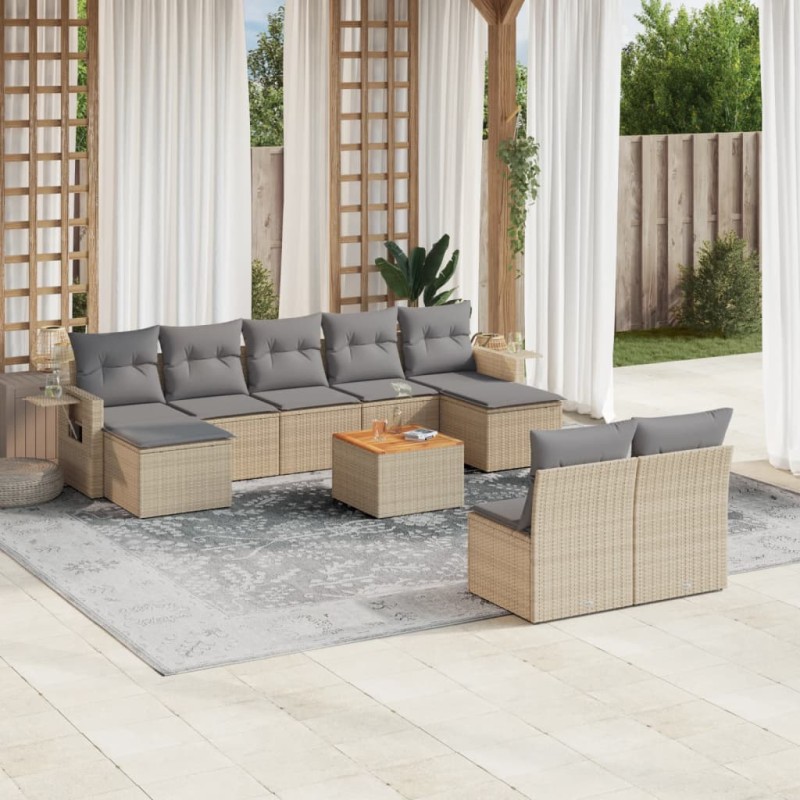vidaXL 10-tlg. Garten-Sofagarnitur mit Kissen Beige Poly Rattan vidaXL 10-tlg. Garten-Sofagarnitur mit Kissen Beige Poly Rattan