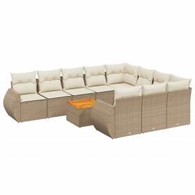 vidaXL 11-tlg. Garten-Sofagarnitur mit Kissen Beige Poly Rattan