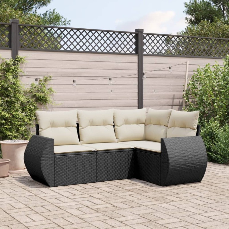 vidaXL 4-tlg. Garten-Sofagarnitur mit Kissen Schwarz Poly Rattan vidaXL 4-tlg. Garten-Sofagarnitur mit Kissen Schwarz Poly Rattan