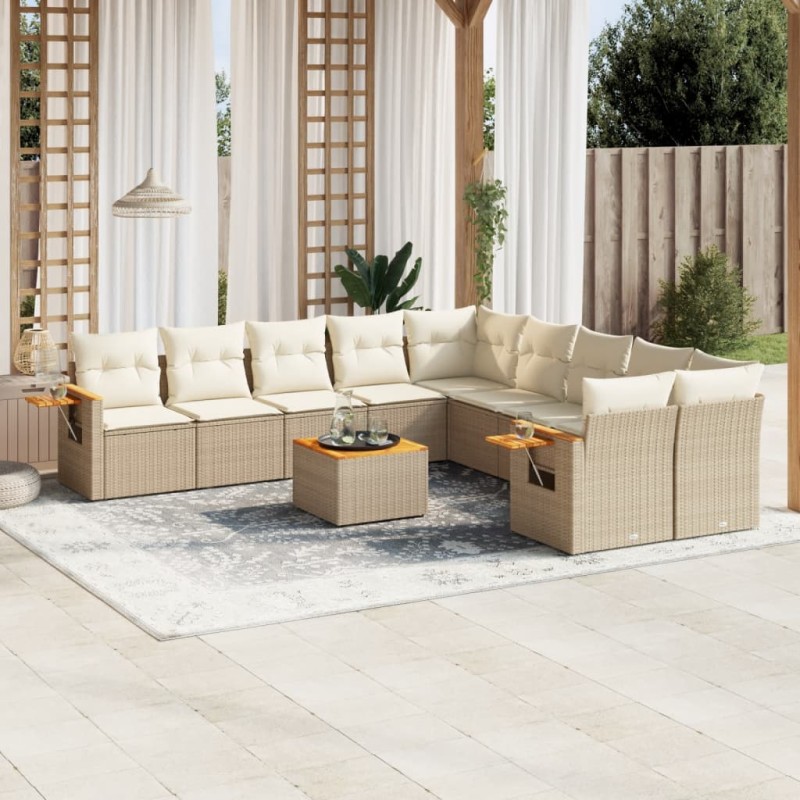 vidaXL 11-tlg. Garten-Sofagarnitur mit Kissen Beige Poly Rattan vidaXL 11-tlg. Garten-Sofagarnitur mit Kissen Beige Poly Rattan