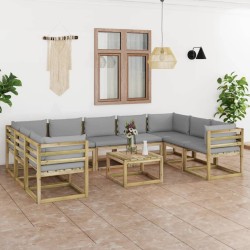 vidaXL 10-tlg. Garten-Lounge-Set mit Kissen Imprägniertes Kiefernholz
