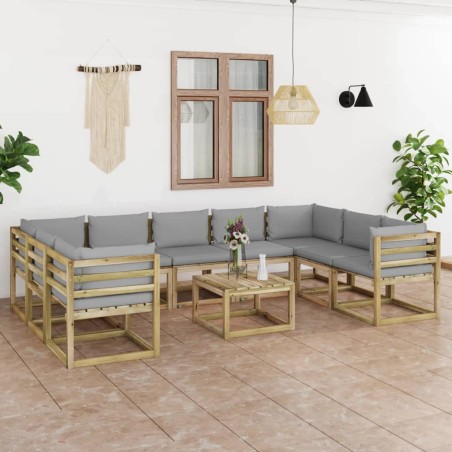 vidaXL 10-tlg. Garten-Lounge-Set mit Kissen Imprägniertes Kiefernholz