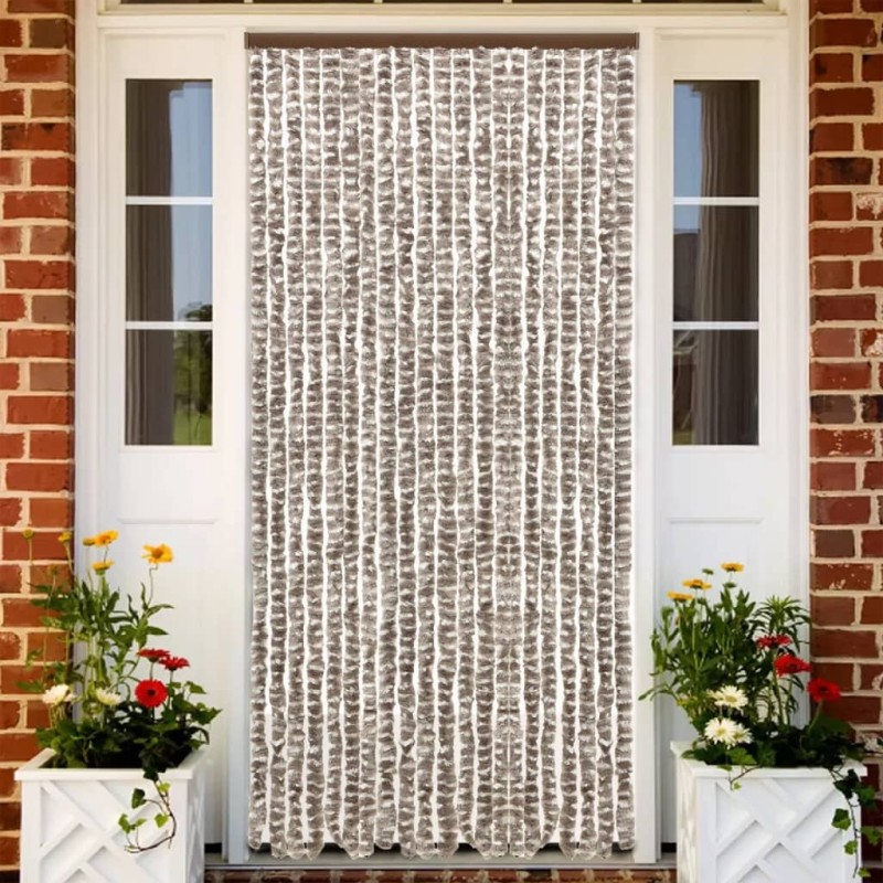 vidaXL Fliegenvorhang Taupe und Weiß 100x230 cm Chenille vidaXL Fliegenvorhang Taupe und Weiß 100x230 cm Chenille