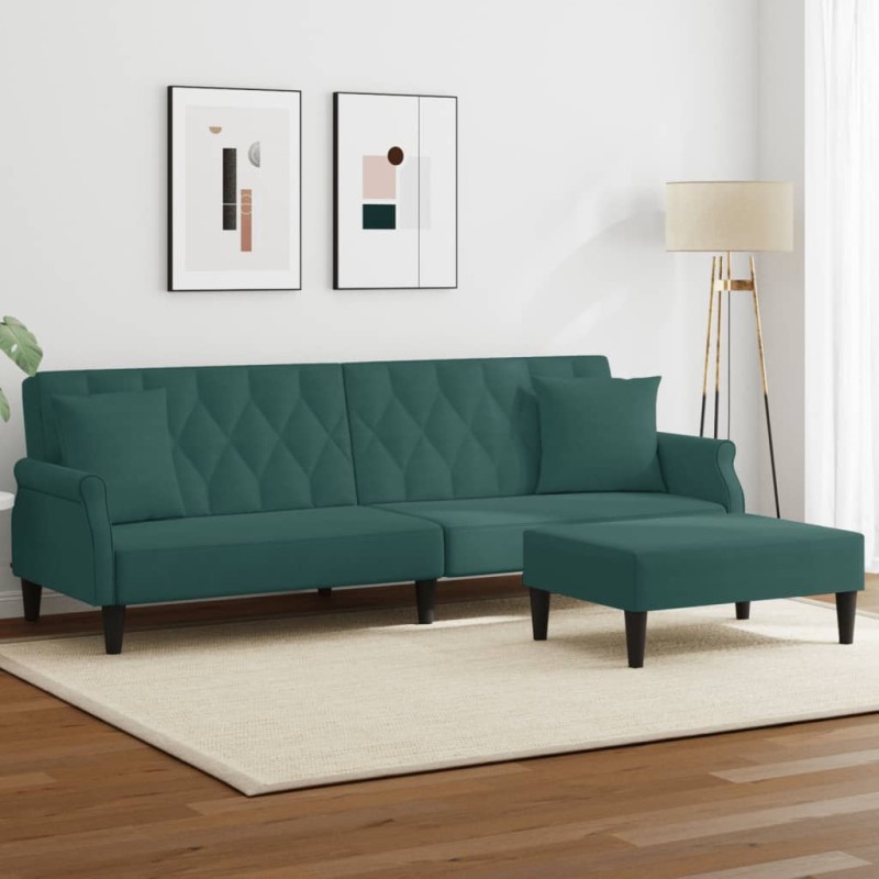 vidaXL Schlafsofa 2-Sitzer mit Kissen und Fußhocker Dunkelgrün Samt vidaXL Schlafsofa 2-Sitzer mit Kissen und Fußhocker Dunkelgrün Samt