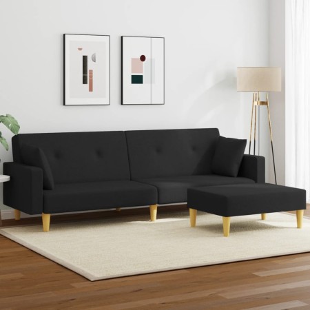 vidaXL Schlafsofa 2-Sitzer mit Fußhocker Schwarz Stoff