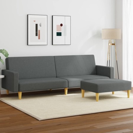 vidaXL Schlafsofa 2-Sitzer mit Fußhocker Dunkelgrau Stoff