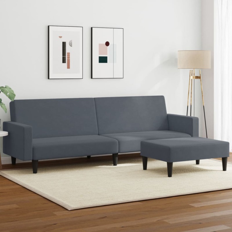 vidaXL Schlafsofa 2-Sitzer mit Fußhocker Dunkelgrau Samt vidaXL Schlafsofa 2-Sitzer mit Fußhocker Dunkelgrau Samt