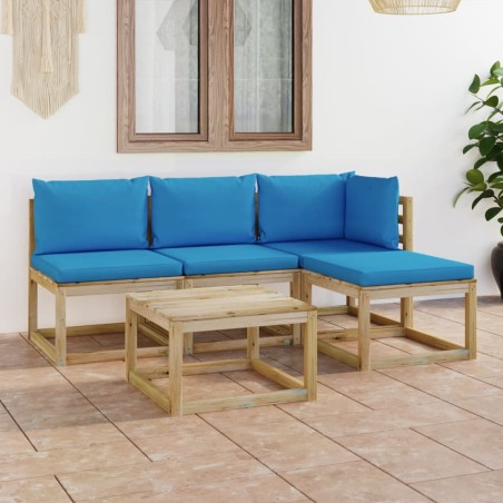 5-tlg. Garten-Lounge-Set mit Hellblauen Kissen