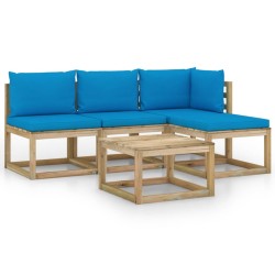 5-tlg. Garten-Lounge-Set mit Hellblauen Kissen