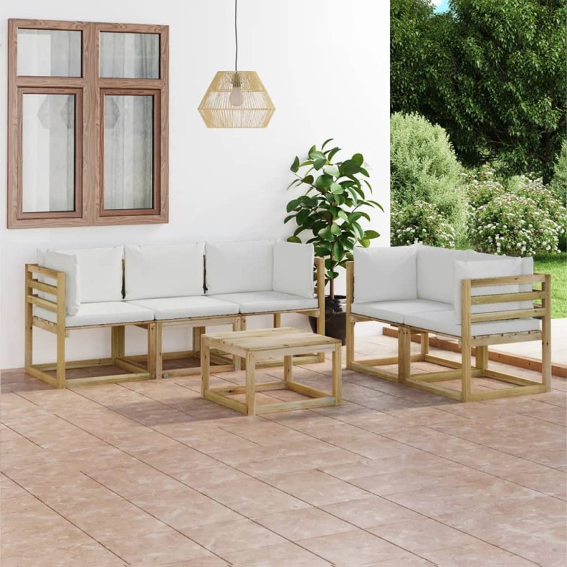 vidaXL 6-tlg. Garten-Lounge-Set mit Creme Kissen vidaXL 6-tlg. Garten-Lounge-Set mit Creme Kissen