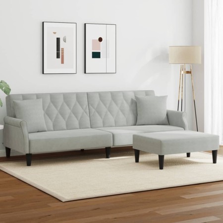 vidaXL Schlafsofa 2-Sitzer mit Kissen und Fußhocker Hellgrau Samt