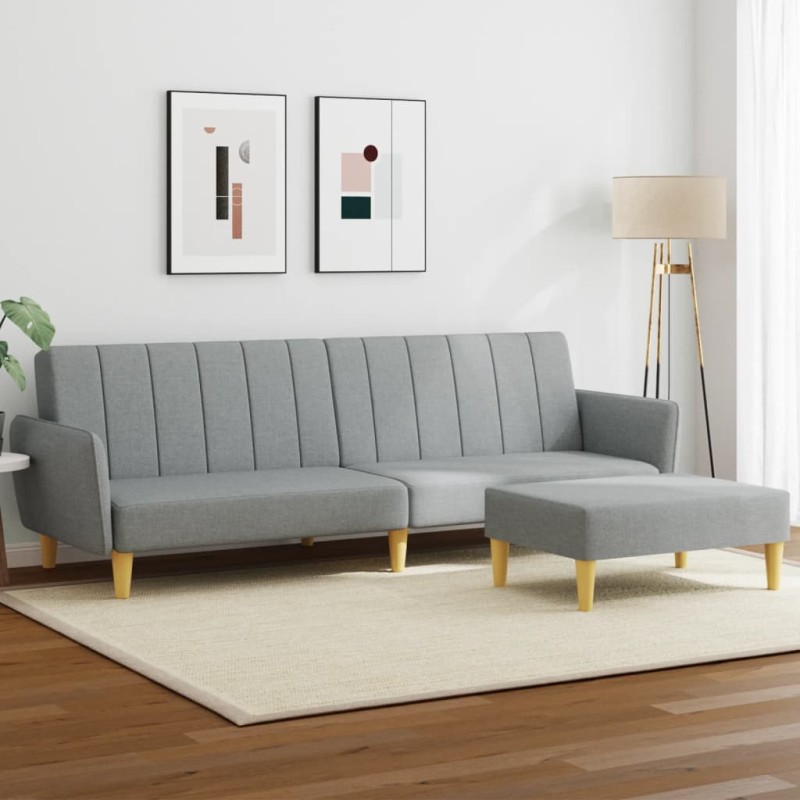 vidaXL Schlafsofa 2-Sitzer mit Fußhocker Hellgrau Stoff vidaXL Schlafsofa 2-Sitzer mit Fußhocker Hellgrau Stoff