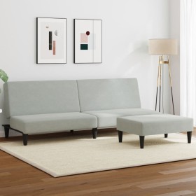 vidaXL Schlafsofa 2-Sitzer mit Fußhocker Hellgrau Samt