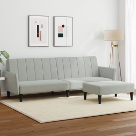 vidaXL Schlafsofa 2-Sitzer mit Fußhocker Hellgrau Samt