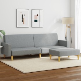 vidaXL Schlafsofa 2-Sitzer mit Fußhocker Hellgrau Stoff