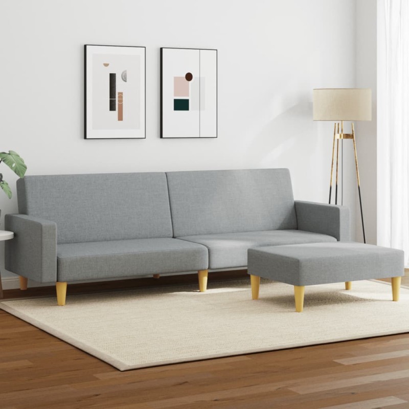 vidaXL Schlafsofa 2-Sitzer mit Fußhocker Hellgrau Stoff vidaXL Schlafsofa 2-Sitzer mit Fußhocker Hellgrau Stoff