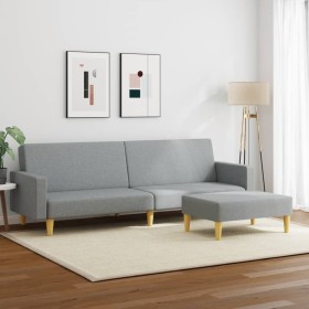 vidaXL Schlafsofa 2-Sitzer mit Fußhocker Hellgrau Stoff