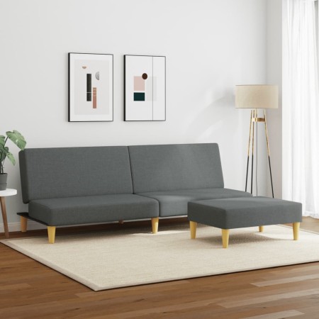 vidaXL Schlafsofa 2-Sitzer mit Fußhocker Dunkelgrau Stoff
