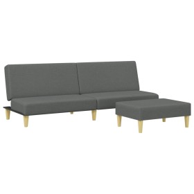 vidaXL Schlafsofa 2-Sitzer mit Fußhocker Dunkelgrau Stoff