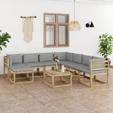 9-tlg. Garten-Lounge-Set mit Kissen Imprägniertes Kiefernholz