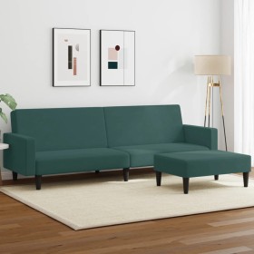 vidaXL Schlafsofa 2-Sitzer mit Fußhocker Dunkelgrün Samt