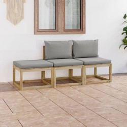 3-tlg. Garten-Lounge-Set mit Grauen Kissen
