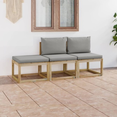 3-tlg. Garten-Lounge-Set mit Grauen Kissen