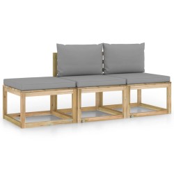 3-tlg. Garten-Lounge-Set mit Grauen Kissen