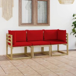 3-Sitzer-Gartensofa mit Roten Kissen