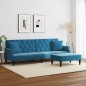 vidaXL Schlafsofa 2-Sitzer mit Kissen und Fußhocker Blau Samt vidaXL Schlafsofa 2-Sitzer mit Kissen und Fußhocker Blau Samt