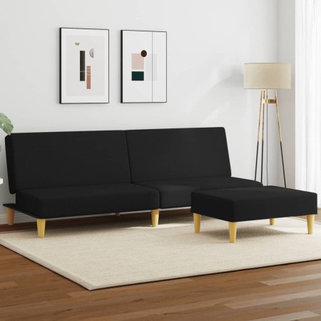 vidaXL Schlafsofa 2-Sitzer mit Fußhocker Schwarz Stoff