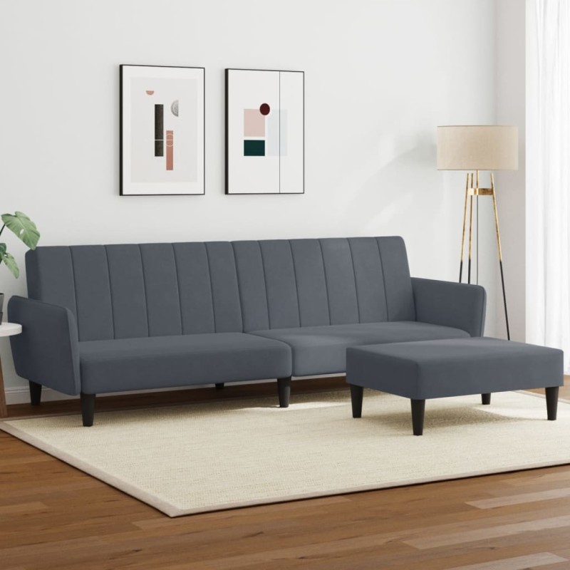 vidaXL Schlafsofa 2-Sitzer mit Fußhocker Dunkelgrau Samt vidaXL Schlafsofa 2-Sitzer mit Fußhocker Dunkelgrau Samt