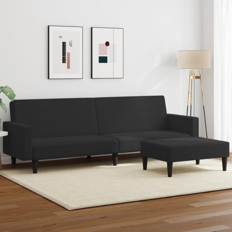 vidaXL Schlafsofa 2-Sitzer mit Fußhocker Schwarz Samt vidaXL Schlafsofa 2-Sitzer mit Fußhocker Schwarz Samt
